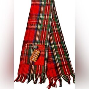 Patrick King Woollen Co Pocket Scarf Royal Stewart Red Plaid 11x72 Unisex